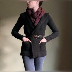 Hooded Cashmere Cardigan, Chunky Thick Knit Sweater